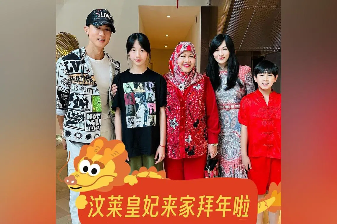 Brunei's Datin Paduka Seri Hajah Mariam (centre) visited Wu Chun (left) and his family during Chinese New Year.