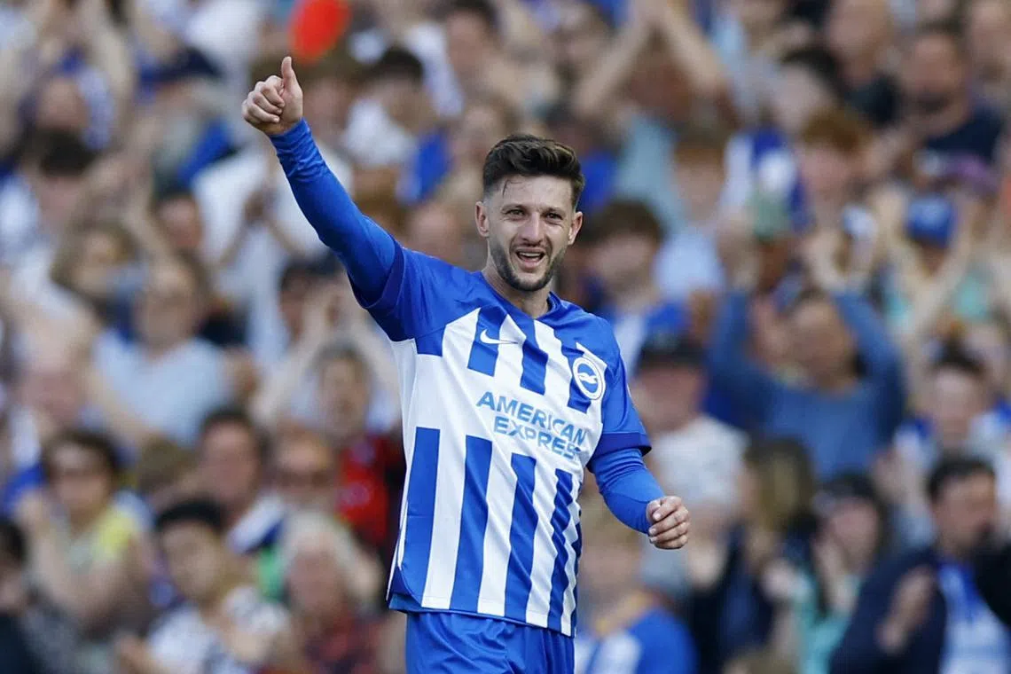 FILE PHOTO: Soccer Football - Premier League - Brighton & Hove Albion v Manchester United - The American Express Community Stadium, Brighton, Britain - May 19, 2024 Brighton & Hove Albion's Adam Lallana acknowledges the crowd as he is substituted during his final game for Brighton & Hove Albion Action Images via Reuters/Peter Cziborra/File Photo