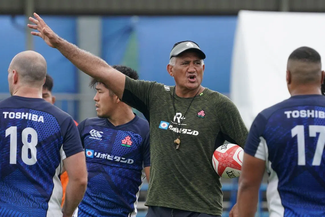 Japan head coach Jamie Joseph during a training session in Tokyo on Aug 16, 2023, a day after the selection announcement of Japan's national team players for the 2023 Rugby World Cup in France.
