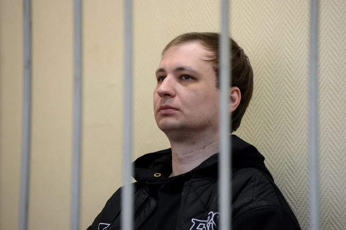 Former U.S. Marine Robert Gilman, who serves a prison sentence for assaulting a Russian police officer in 2022, attends a hearing of a court that considers new charges alleging he attacked prison staff this past August, in Voronezh, Russia, November 11, 2025. REUTERS/Vladimir Lavrov