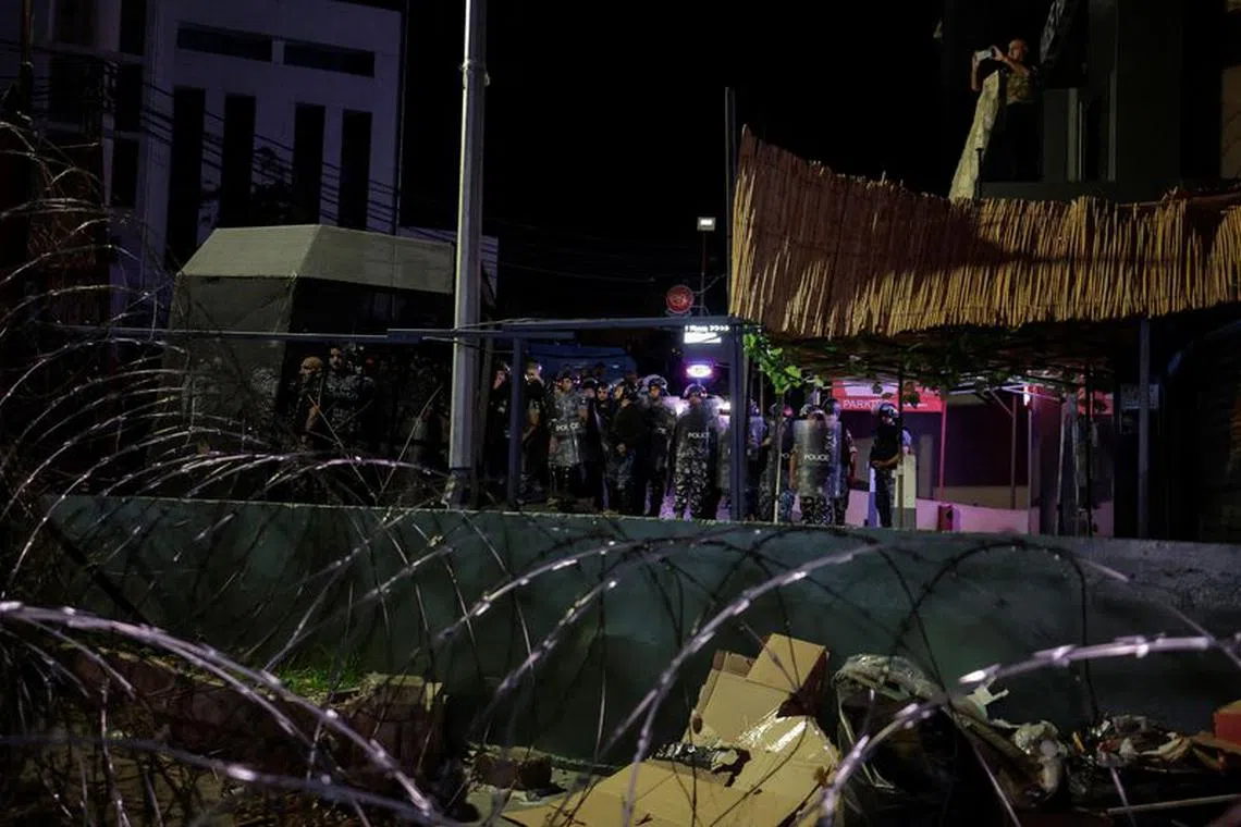 Lebanese security forces stand guard the U.S embassy. as people protest after hundreds of Palestinians were killed in a blast at Al-Ahli hospital in Gaza that Israeli and Palestinian officials blamed on each other, in Beirut, Lebanon October 17, 2023.  REUTERS/Zohra Bensemra/File Photo