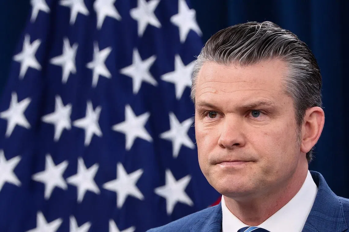US Secretary of Defense Pete Hegseth holds a press briefing in the Pentagon Press briefing room, following the announcement of a two-week ceasefire in the Iran war, at the Pentagon in Washington, DC, US, April 8, 2026.