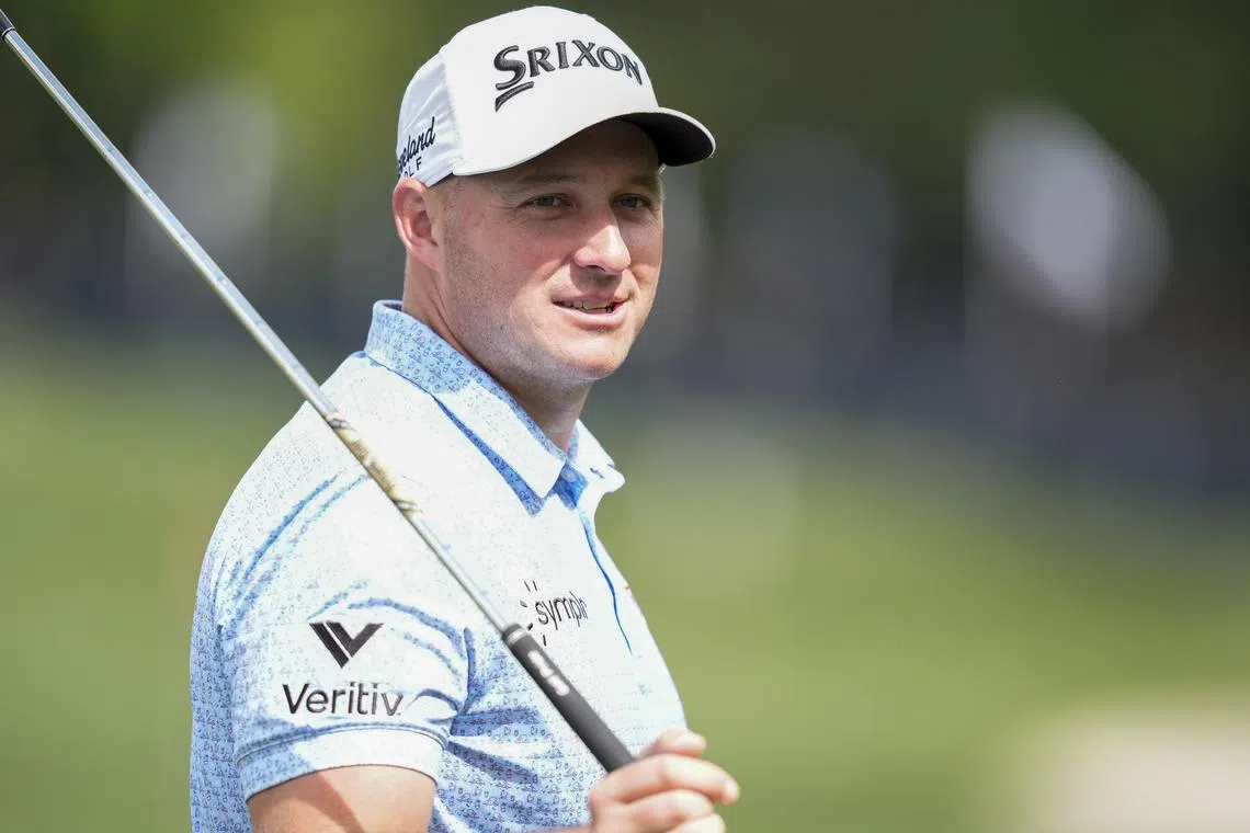 May 13, 2025; Charlotte, North Carolina, USA; Sepp Straka on a practice day for the PGA Championship golf tournament at Quail Hollow. Mandatory Credit: Jim Dedmon-Imagn Images