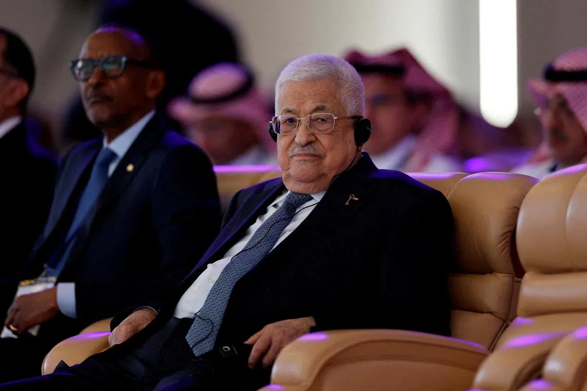 FILE PHOTO: Palestinian President Mahmoud Abbas attends the World Economic Forum (WEF) in Riyadh, Saudi Arabia, April 28, 2024. REUTERS/Hamad I Mohammed/File Photo