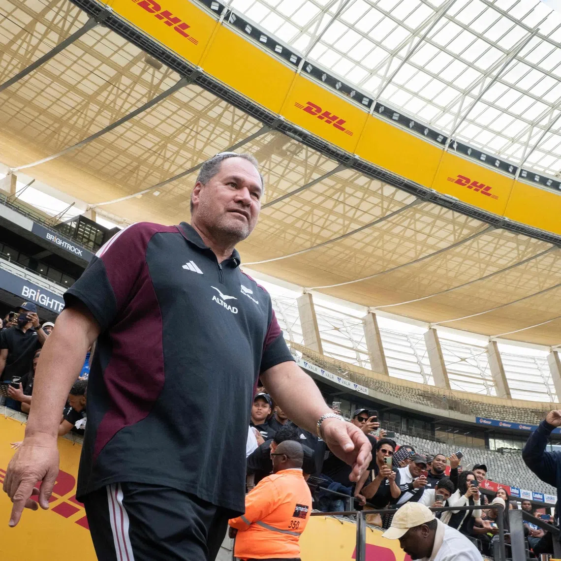All Blacks fans cheer as New Zealand coach Dave Rennie arrives at the Cape Town Stadium on July 31.