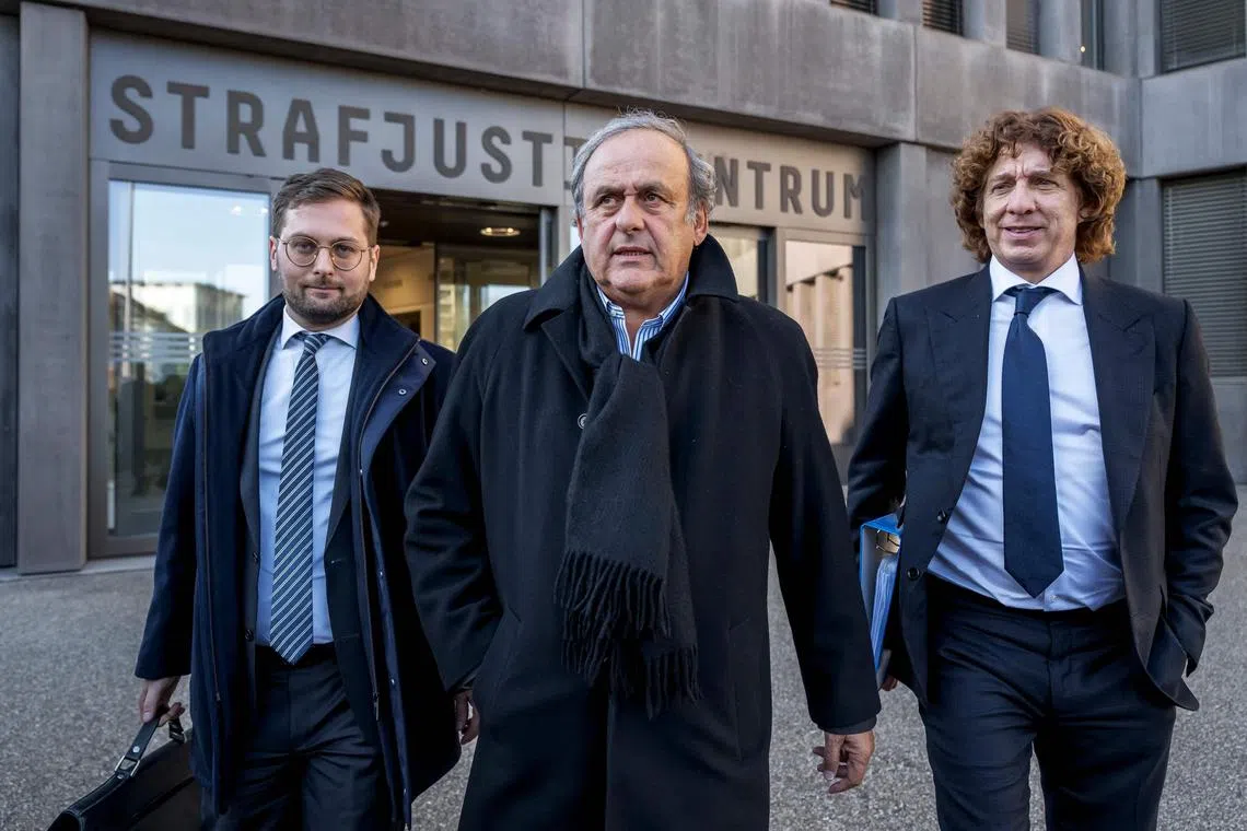 Former Uefa president Michel Platini leaves the courthouse after the first day of his trial on appeal by the Swiss Attorney General's office.