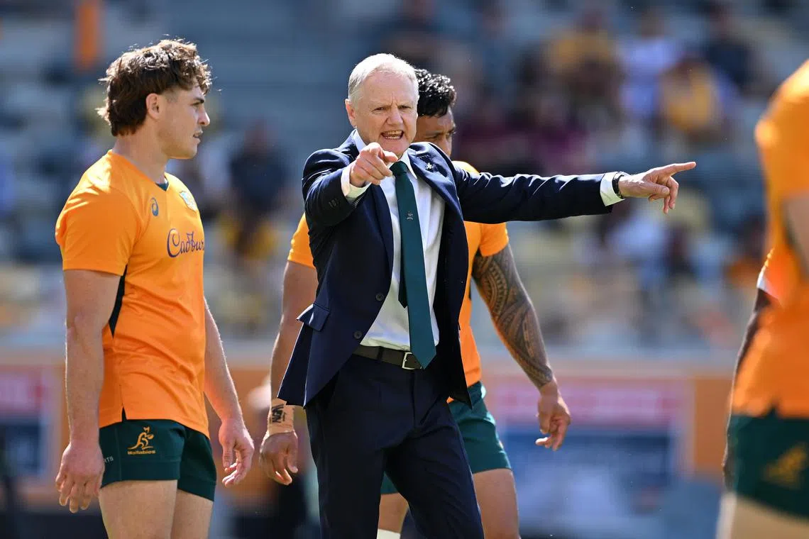 Australia coach Joe Schmidt before the Rugby Championship match against  Argentina at Queensland Country Bank Stadium in Townsville on Sept 6, 2025. His team won 28-24.