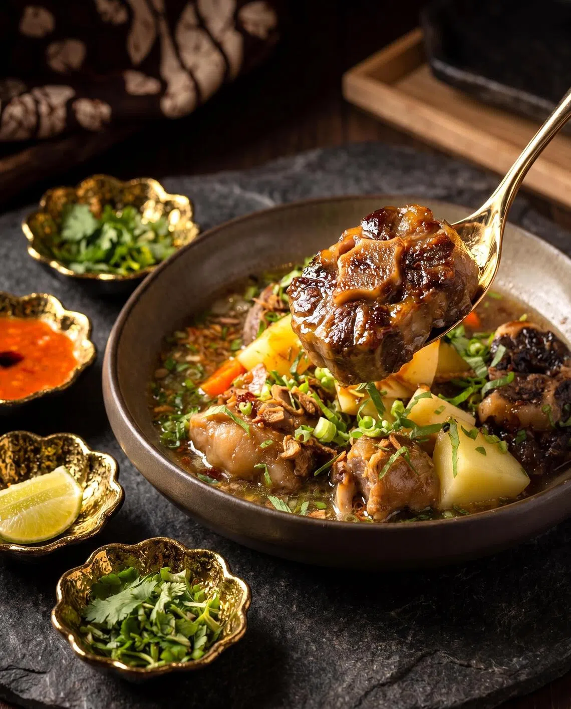 Hathaway Autograph’s menu includes beef dishes such as the Wagyu Buntut Broth of slow-cooked oxtail with spice-infused broth and root vegetables.