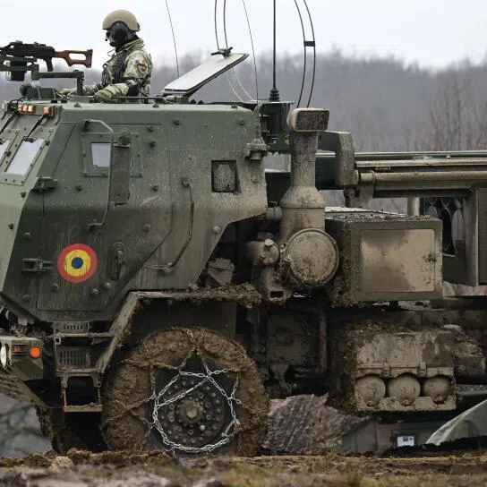 Romanian soldiers participating in the US Army-led Dynamic Front 26 artillery exercise in Cincu, Romania, on Feb 9, 2026.