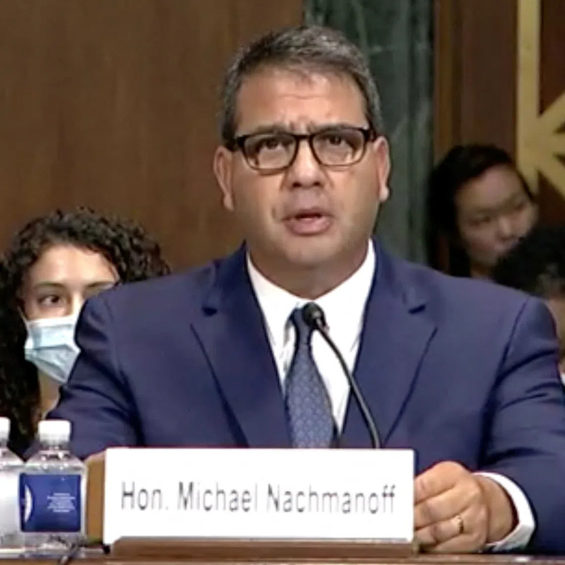 FILE PHOTO: U.S. District Judge Michael Nachmanoff testifies during a Senate Judiciary Committee nomination hearing on Capitol Hill in Washington, D.C., U.S., July 28, 2021 in this frame grab. U.S. Senate/Handout via REUTERS/ File Photo