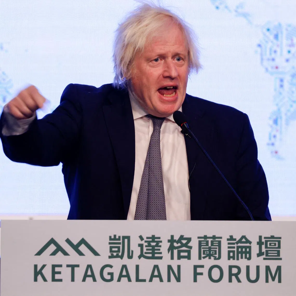 Former British Prime Minister Boris Johnson delivers a keynote speech at the annual Ketagalan forum in Taipei, Taiwan August 5, 2025. REUTERS/Ann Wang