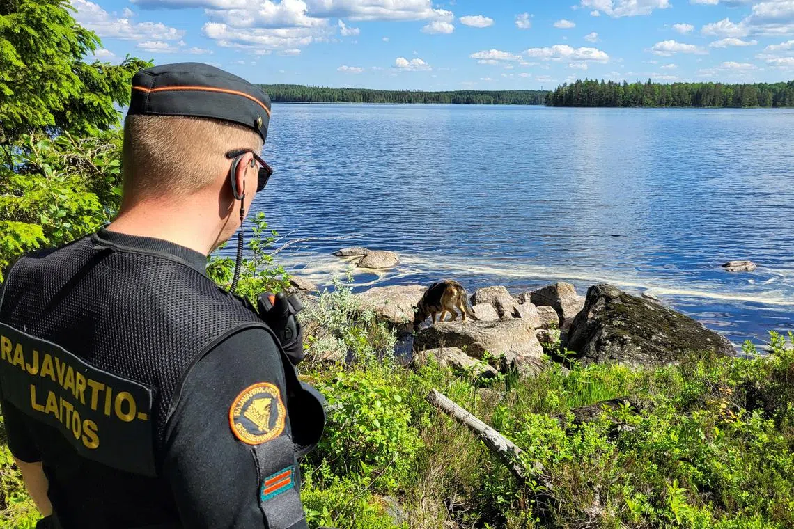 A Finnish border guard patrolling the border with Russia, near Hoilola village, in Eastern Finland.