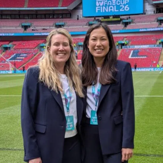 Bethany Koh (second from left, with a colleague) was at England’s Wembley Stadium as part of the match-day contingent of Brighton’s women’s team.