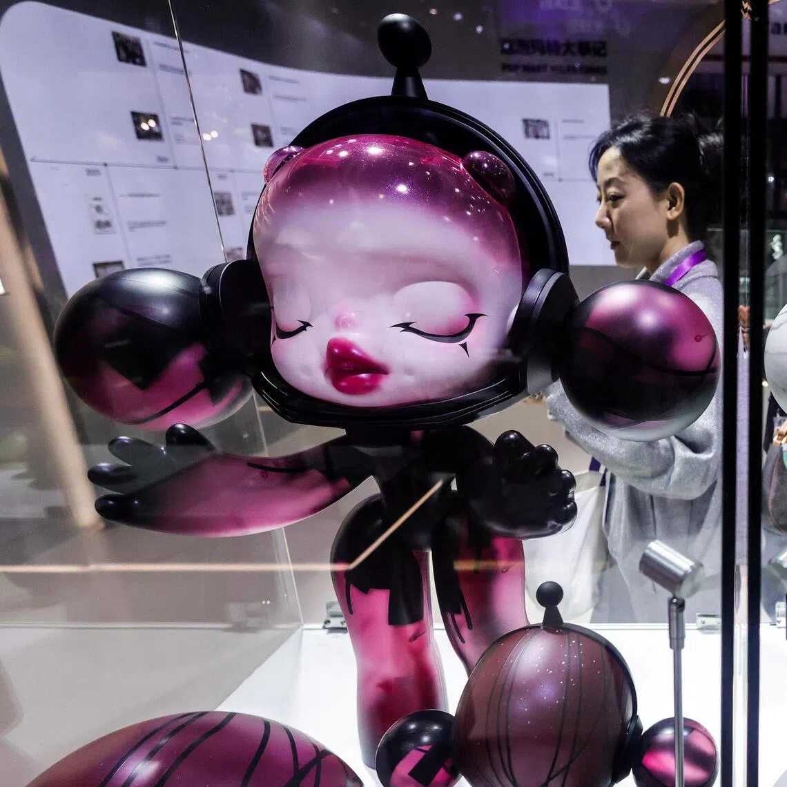 Skullpanda toys at Pop Mart's booth at the China International Import Expo in Shanghai, China on Nov 5, 2025. 