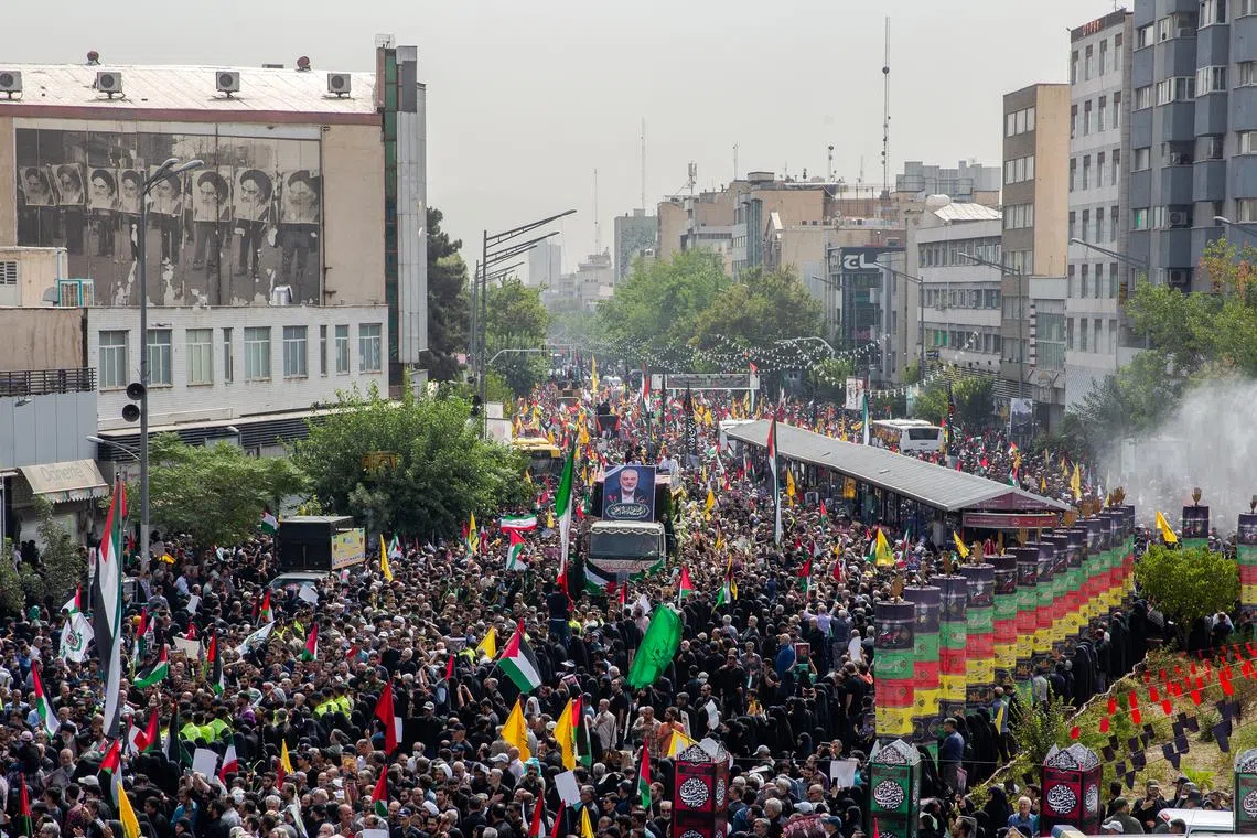 A large crowd of mourners for Ismail Haniyeh, a top political leader of Hamas, at his funeral in Tehran, Iran on Aug 1.