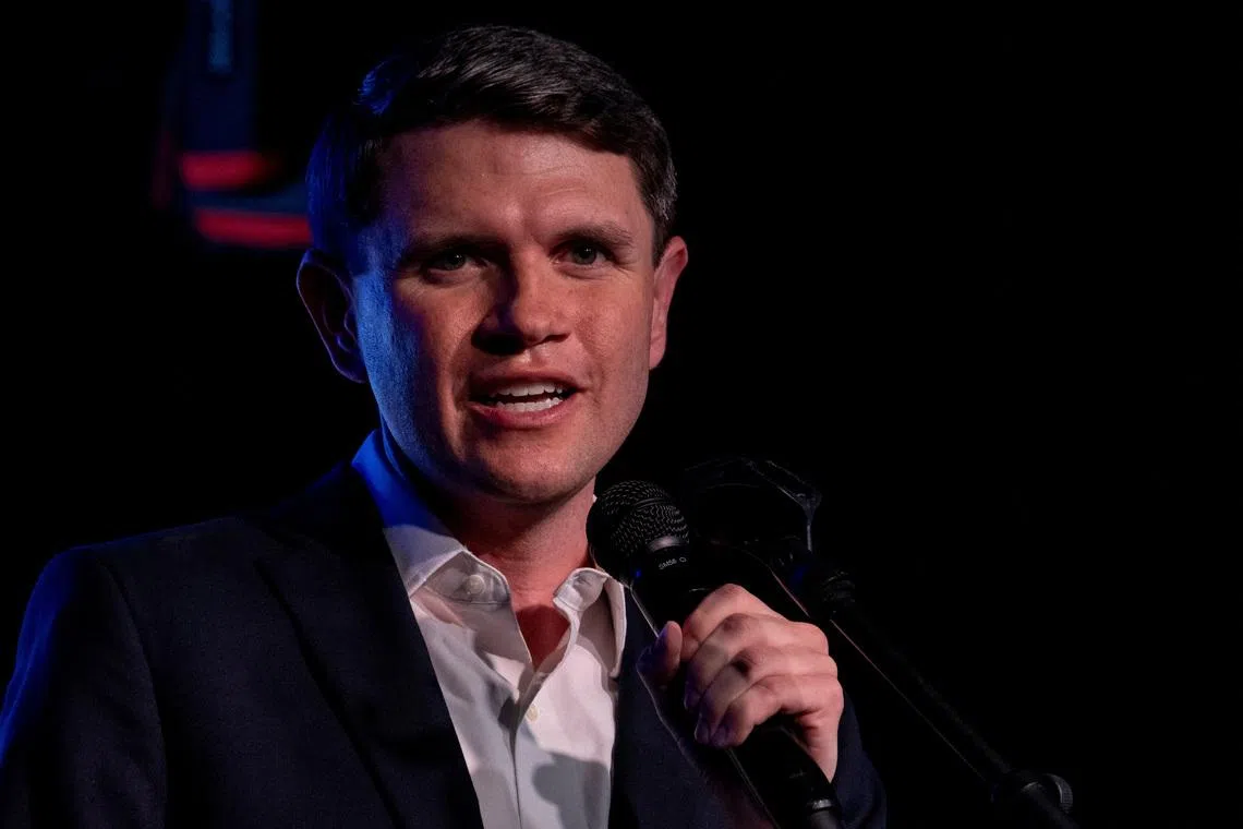 FILE PHOTO: Democratic Senate candidate James Talarico speaks during a rally in San Antonio, Texas, U.S., May 29, 2026.   REUTERS/Joel Angel Juarez/File Photo