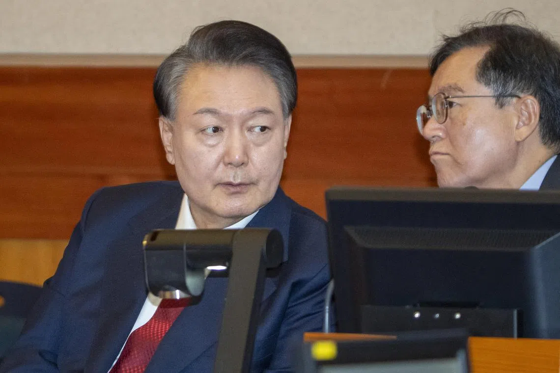 Ousted South Korean leader Yoon Suk Yeol attending a hearing of his impeachment trial in Seoul on Feb 20.