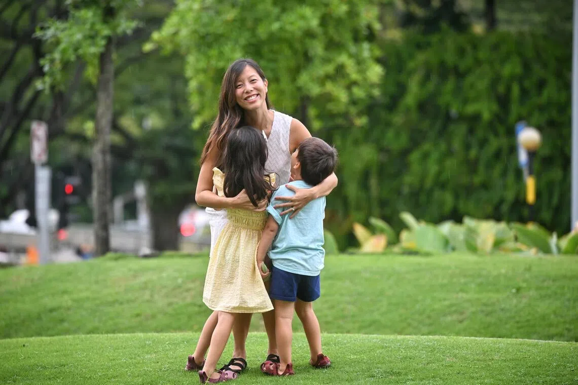 Ms Kelly Tay, 38, with her son and daughter at VivoCity on Nov 13, 2025.