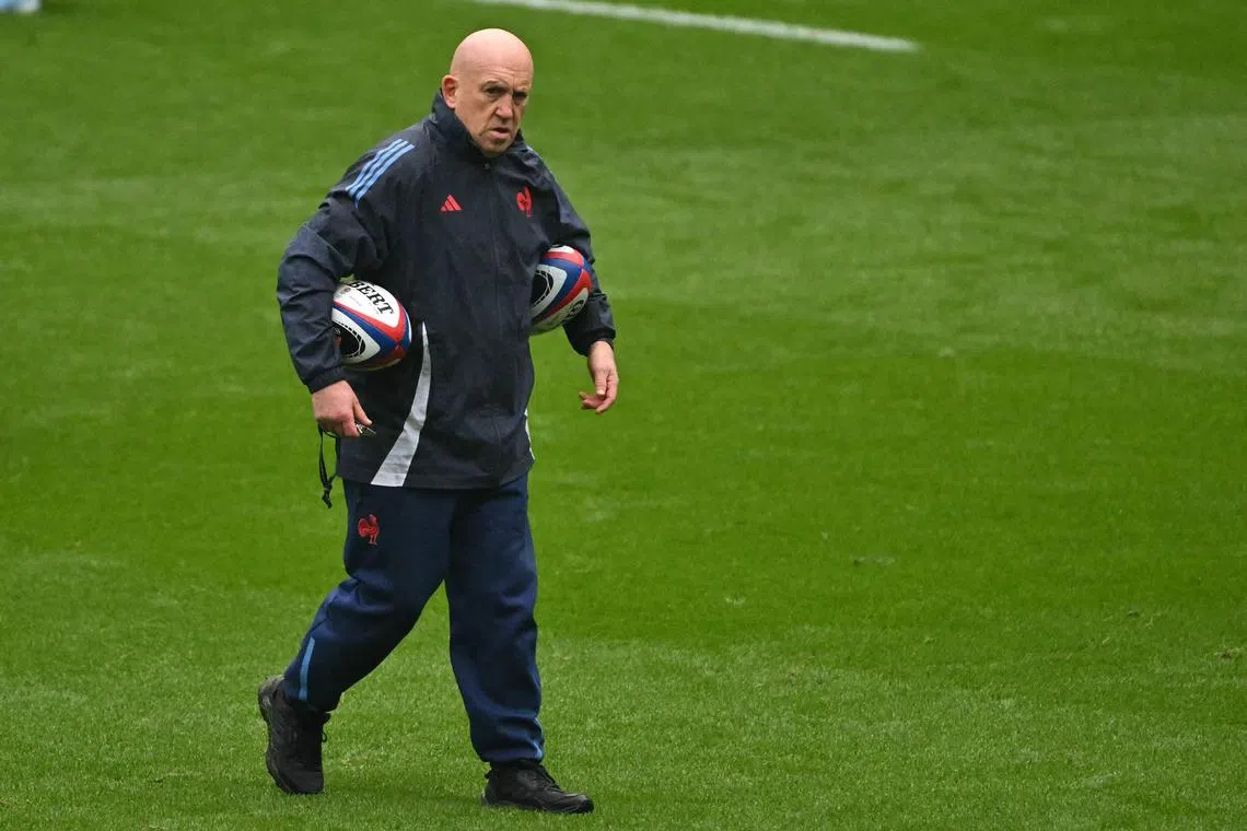France's defence coach Shaun Edwards attending the France team training session at the Allianz Stadium, Twickenham, in south-west London, on Feb 7, 2025, on the eve of their Six Nations rugby union match against England. 
