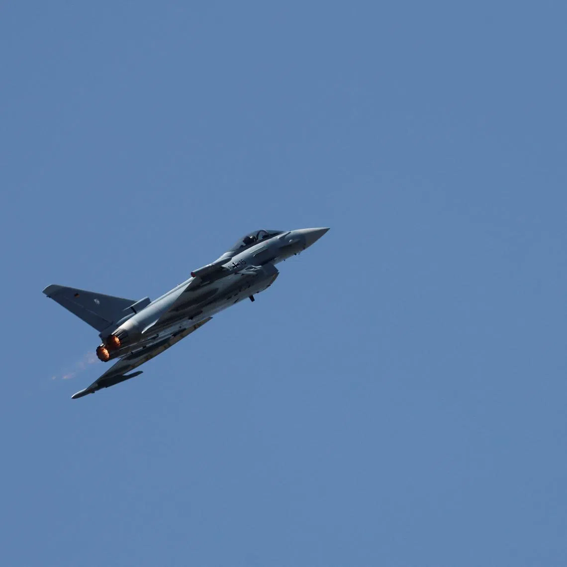 A German Air Force Eurofighter Typhoon jet during an air display at the 55th International Paris Airshow at Le Bourget Airport near Paris, France, June 18, 2025. REUTERS/Benoit Tessier/File Photo