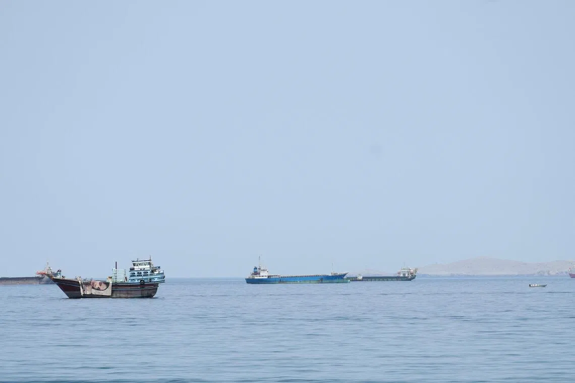 Ships and boats are anchored in the Strait of Hormuz, which Iran has effectively shut.
