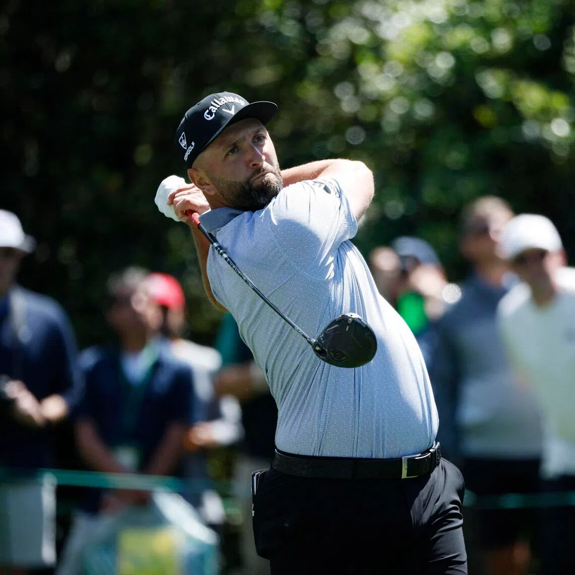 Spain's Jon Rahm hits his tee shot on the 15th hole during a Masters practice round at Augusta National Golf Club in Augusta, Georgia, on April 7, 2026
.