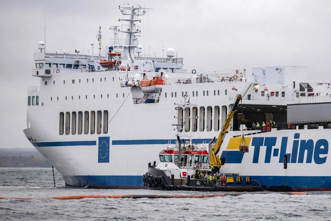 The Marco Polo ferry, operated by TT-Line, ran aground south of the southern city of Karlshamn on Oct 22, 2023.