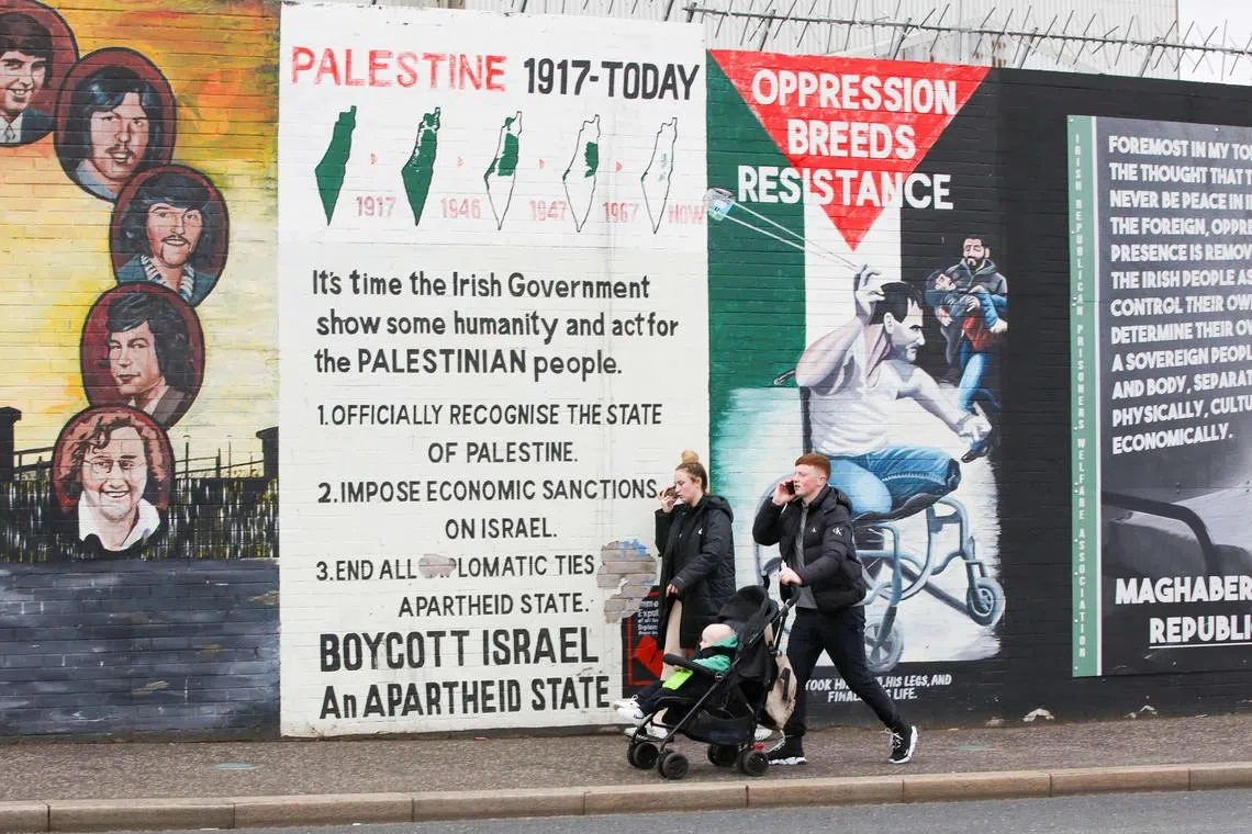 Palestinian flags have long been flown in pro-republican areas, but their numbers have risen dramatically recently.