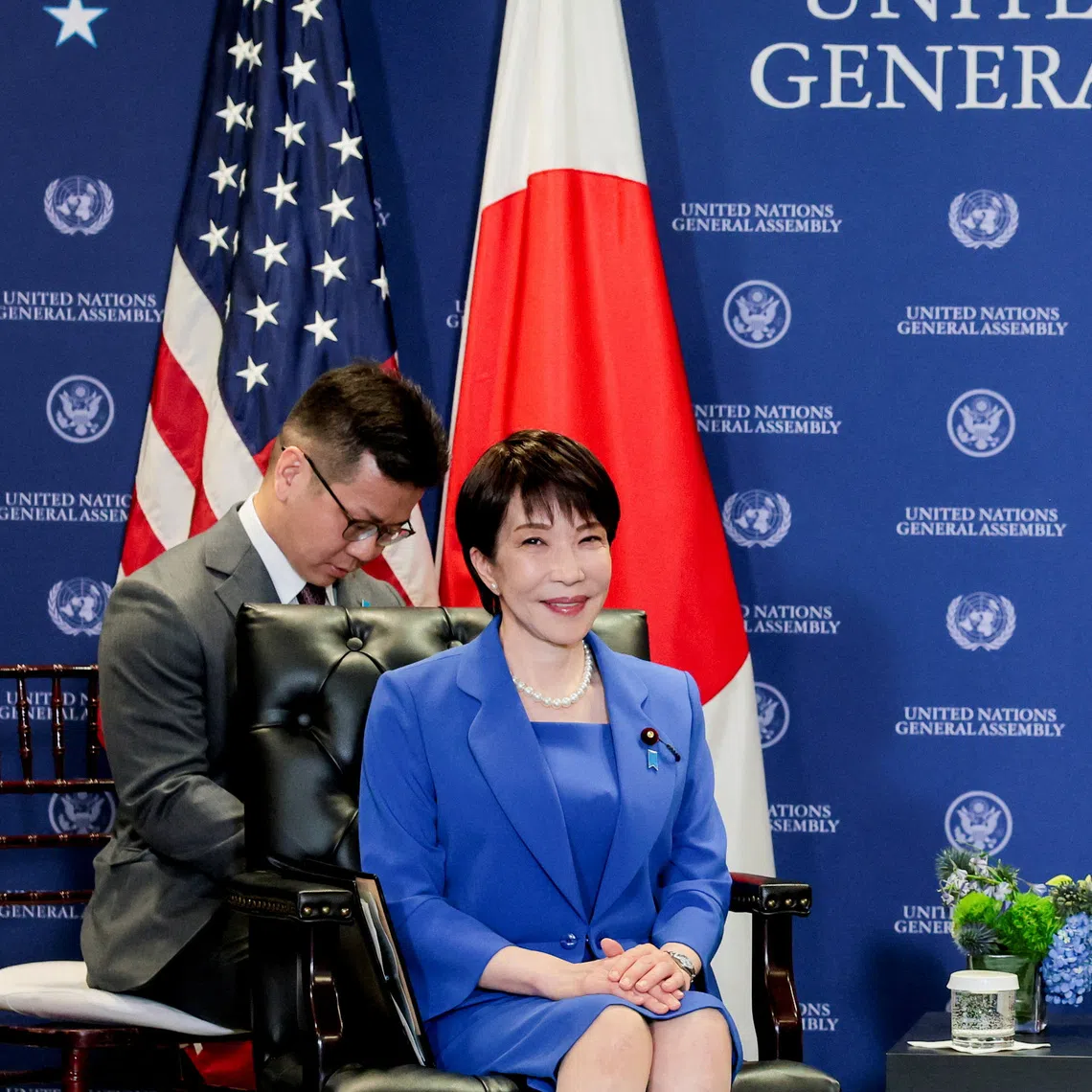 US President Donald Trump in a meeting with Japan’s Prime Minister Sanae Takaichi in New York City on Sept 22.