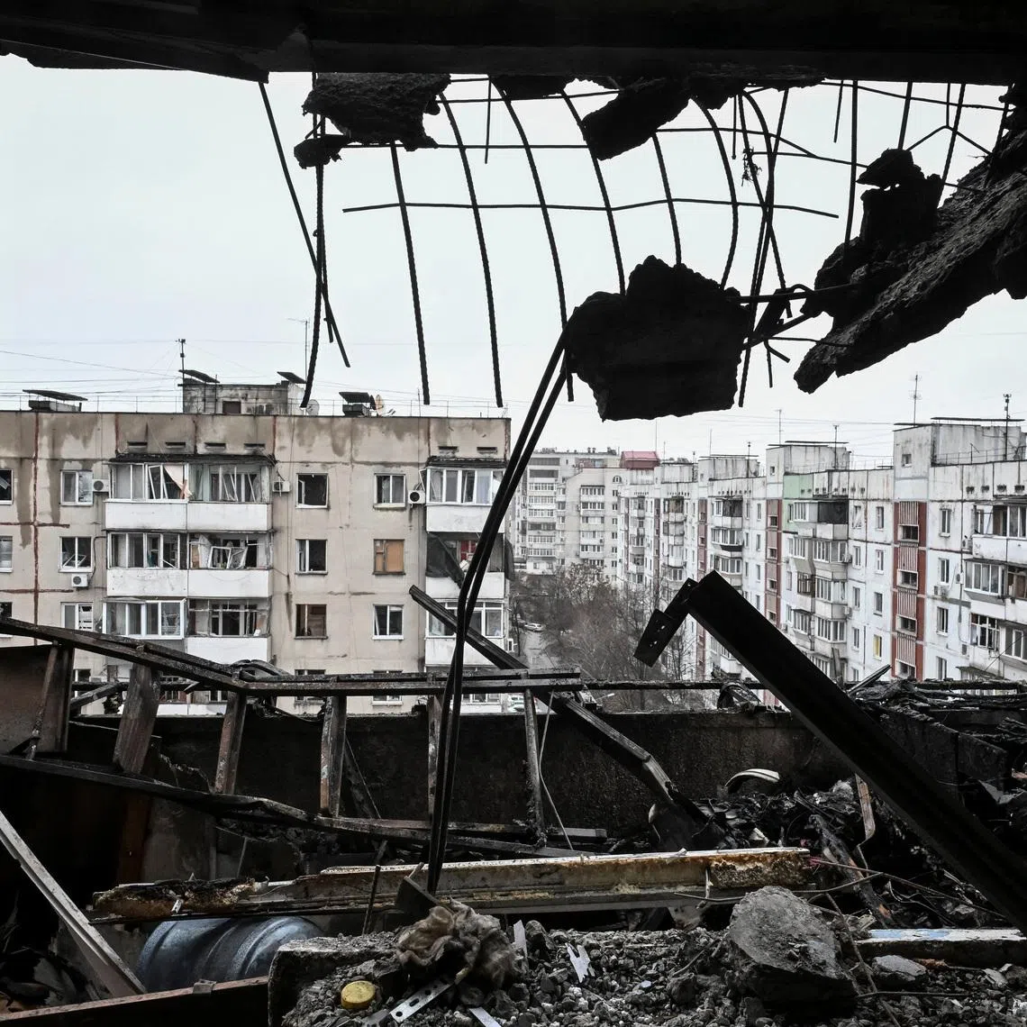 The interior of the damaged flat in an apartment building hit by a Russian drone strike, amid Russia's attack on Ukraine, in Zaporizhzhia, Ukraine February 26, 2026. REUTERS/Stringer