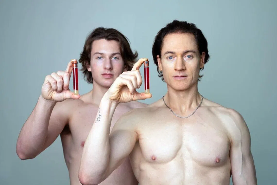 Over the course of several hours, the men (and boy) engage in a tri-generational swapping of their blood plasma.