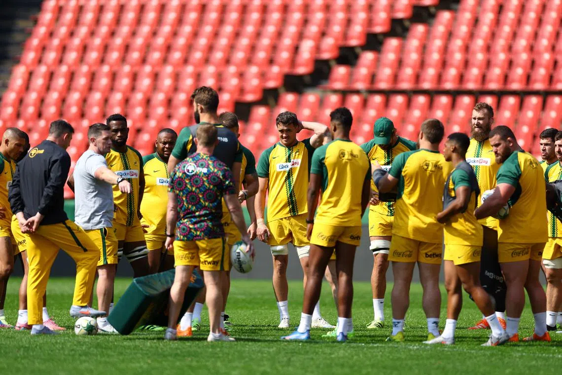 Rugby Union - Rugby Championship - South Africa Captain's Run - Ellis Park Stadium, Johannesburg, South Africa - August 15, 2025  South Africa during training REUTERS/Siphiwe Sibeko
