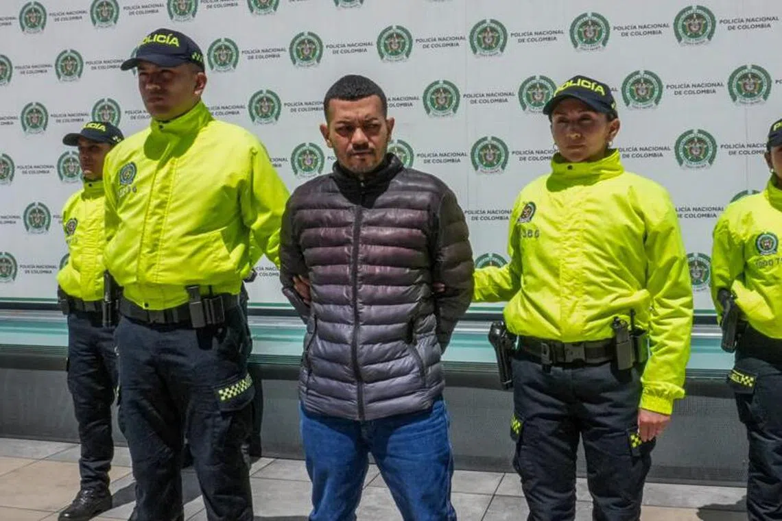 Handout picture released on July 5, 2025, by the Colombian Police showing Elder Jose Arteaga Hernandez (alias 'El Costeño'), allegedly responsible for the attack on Colombian presidential candidate Miguel Uribe, after being arrested in Bogota. Uribe, a 39-year-old conservative senator, was shot twice in the head and once in the leg by a 15-year-old suspected hitman while giving a campaign speech on June 7. (Photo by Handout / Colombian Police / AFP) / RESTRICTED TO EDITORIAL USE - MANDATORY CREDIT "AFP PHOTO / Colombian Police" - NO MARKETING NO ADVERTISING CAMPAIGNS - DISTRIBUTED AS A SERVICE TO CLIENTS