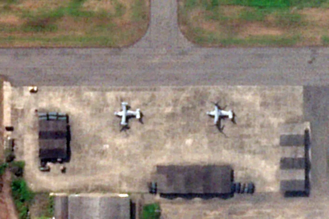 A satellite image captured by Planet Labs on Oct 10 shows two aircraft on the tarmac whose dimensions and shape are consistent with V-22 Ospreys, at the Ecuadorean military air base of Taura, near Guayaquil, Ecuador.