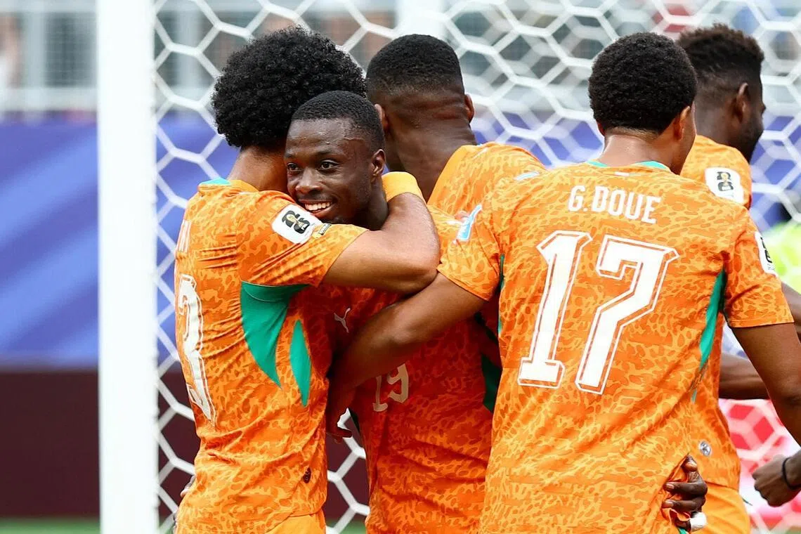 Soccer Football - FIFA World Cup 2026 - Group E - Curacao v Ivory Coast - Philadelphia Stadium, Philadelphia, Pennsylvania, U.S. - June 25, 2026
Ivory Coast's Nicolas Pepe celebrates scoring their first goal with teammates REUTERS/Peter Cziborra