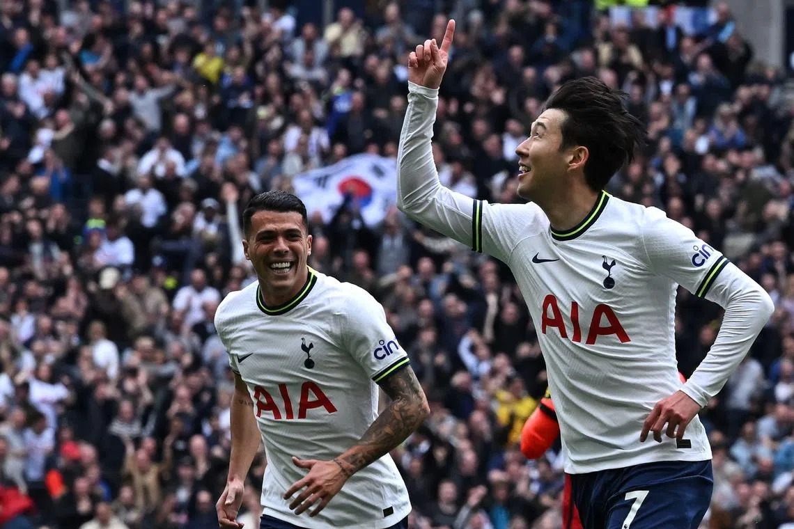 Tottenham Hotspur star Son Heung-min pointing towards the sky in a tribute to his late grandfather after the South Korean forward scored the opening goal against Brighton & Hove Albion on Saturday.