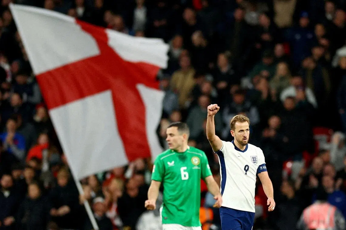 FILE PHOTO: Soccer Football - Nations League - Group Stage - England v Republic of Ireland - Wembley Stadium, London, Britain - November 17, 2024 England's Harry Kane celebrates scoring their first goal Action Images via Reuters/Andrew Boyers/File Photo