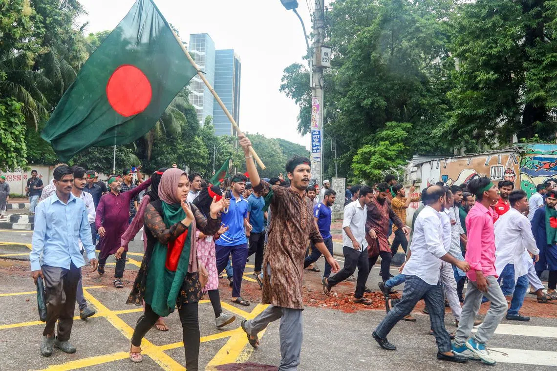 Bangladeshi Students, teachers, parents, artist, representatives of civil society and leaders of various student organizations join a mass demonstration in Dhaka on Aug 2. 