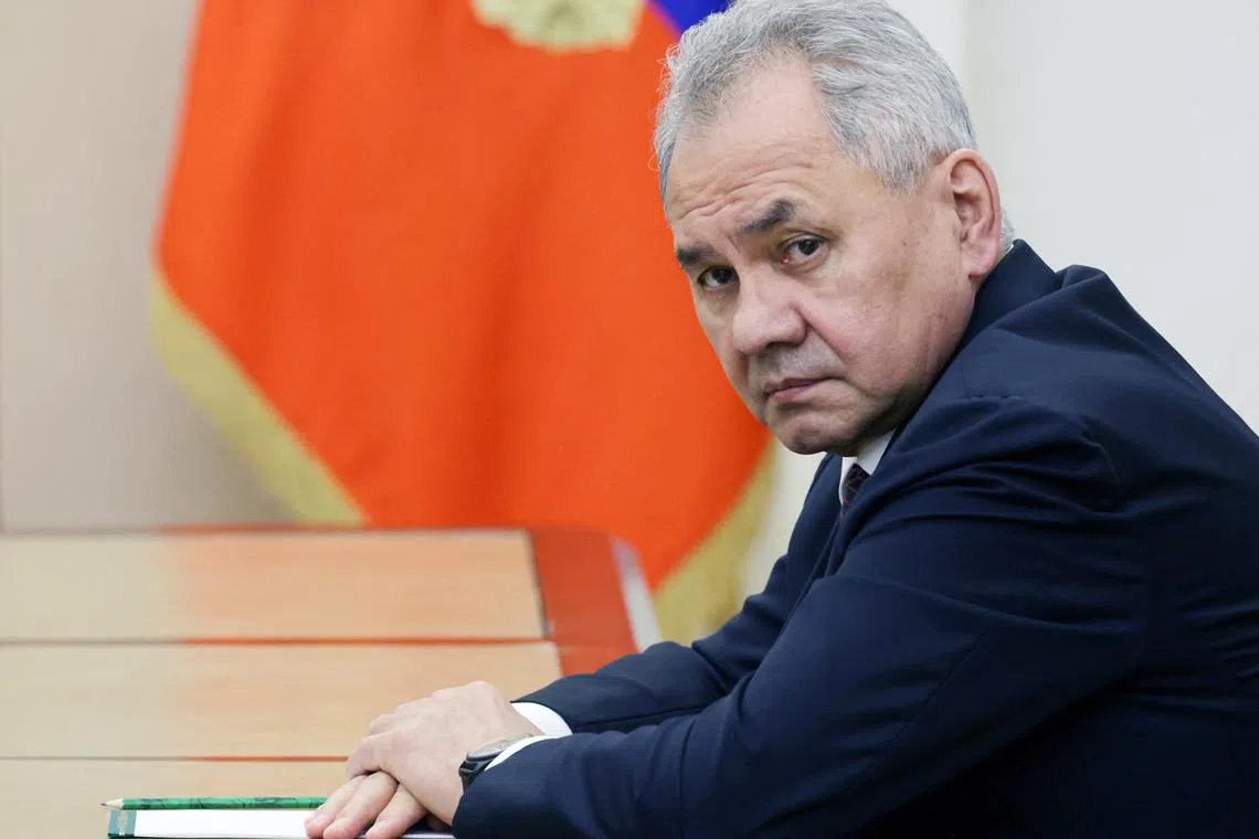 FILE PHOTO: Russian Security Council's Secretary Sergei Shoigu attends a meeting of Russian President Vladimir Putin with commanders of troops of military districts, in Moscow, Russia May 15, 2024. Sputnik/Vyacheslav Prokofyev/Pool via REUTERS/File Photo