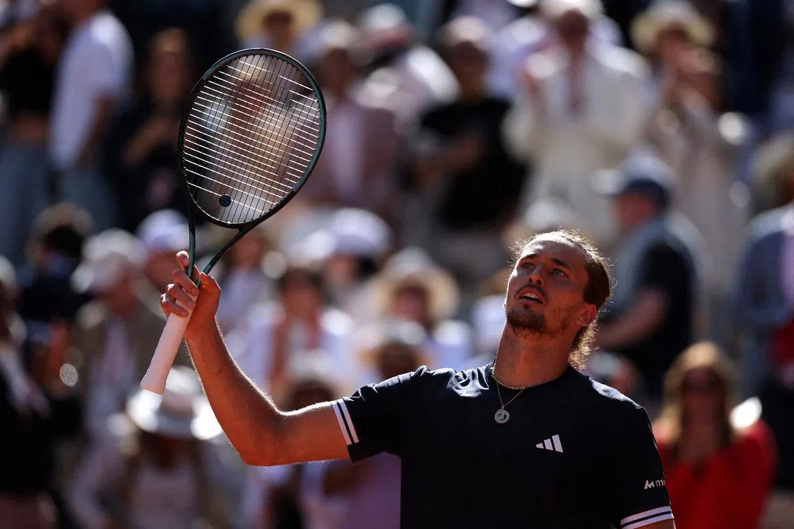 Tennis - French Open - Roland Garros, Paris, France - June 5, 2026 Germany's Alexander Zverev celebrates winning his semi final match against Czech Republic's Jakub Mensik REUTERS/Stephane Mahe