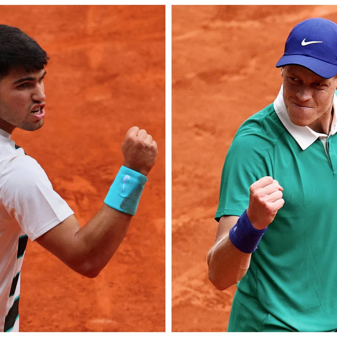 Tennis - A combination picture shows Spain's Carlos Alcaraz and Italy's Jannik Sinner ahead of the French Open men's final. June 7, 2025. REUTERS