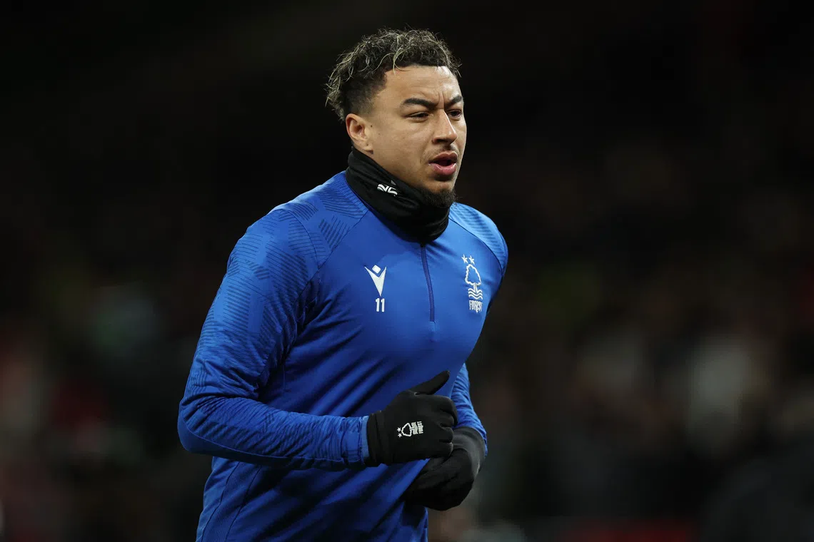 Soccer Football - Carabao Cup - Semi Final - Second Leg - Manchester United v Nottingham Forest - Old Trafford, Manchester, Britain - February 1, 2023 Nottingham Forest's Jesse Lingard during the warm up before the match REUTERS/Phil Noble