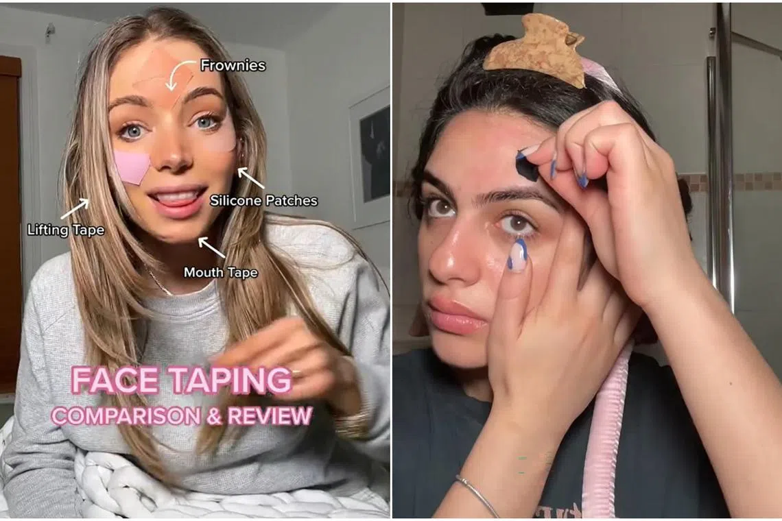 TikToker @isabelle.lux (left) reviewed face taping, a TikTok trend raved by netizens like @itzamelika. 