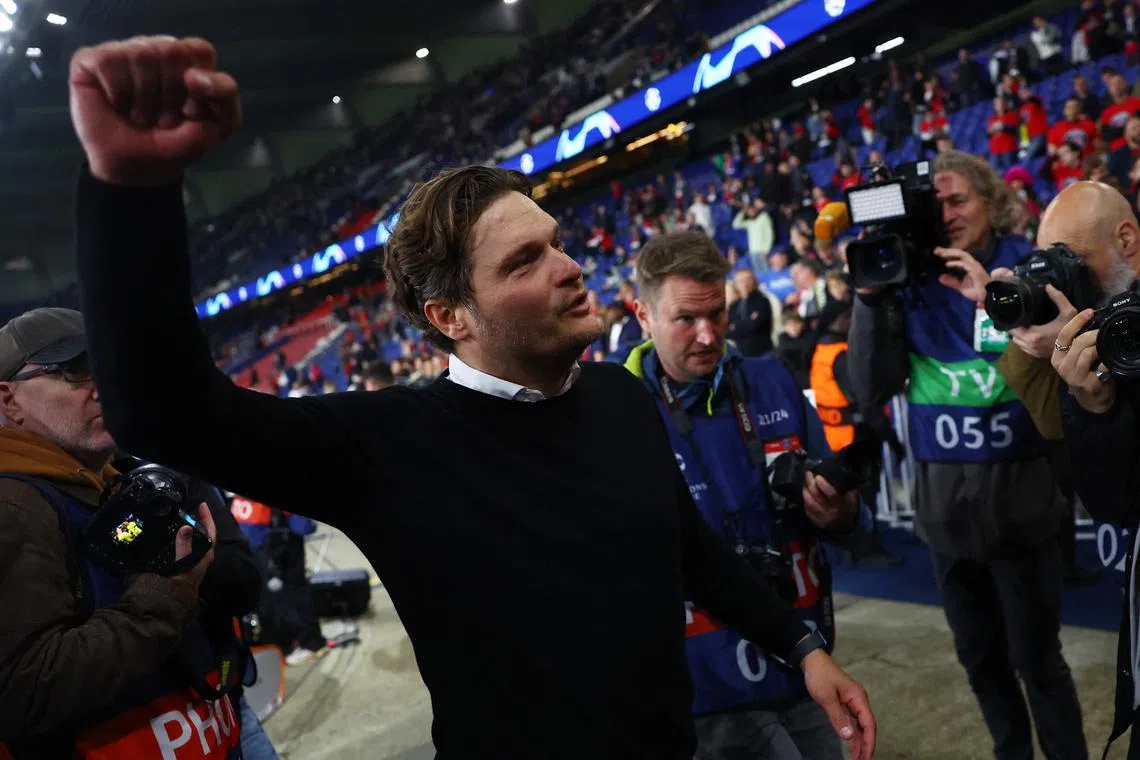 Soccer Football - Champions League - Semi Final - Second Leg - Paris St Germain v Borussia Dortmund - Parc des Princes, Paris, France - May 7, 2024 Borussia Dortmund coach Edin Terzic celebrates after the match REUTERS/Kai Pfaffenbach