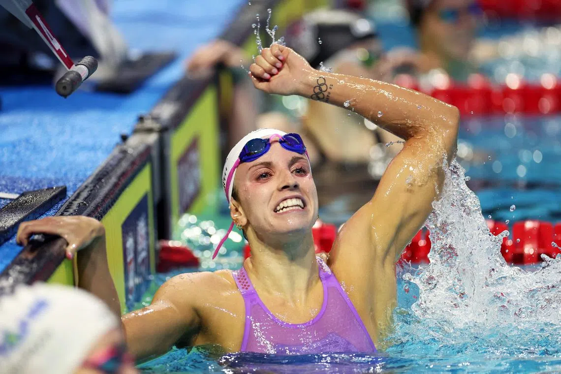 Regan Smith reacts after winning the 200m backstroke at the US swimming championships.