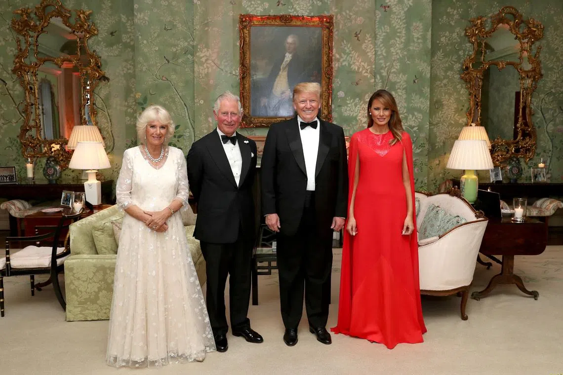 FILE PHOTO: U.S. President Donald Trump and first lady Melania Trump host a dinner for Britain's Charles, Prince of Wales and Camilla, Duchess of Cornwall, at Winfield House, during their state visit in London, Britain June 4, 2019. Chris Jackson/Pool via REUTERS/File Photo