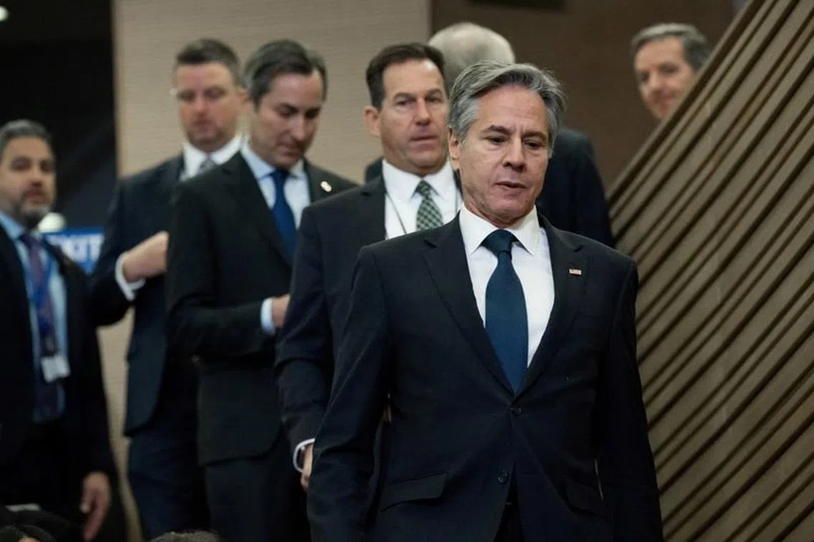 US Secretary of State Antony Blinken arrives to attend a press conference following the Nato Foreign Ministers meeting on Ukraine at its Headquarters in Brussels, Belgium November 29, 2023.     SAUL LOEB/Pool via REUTERS