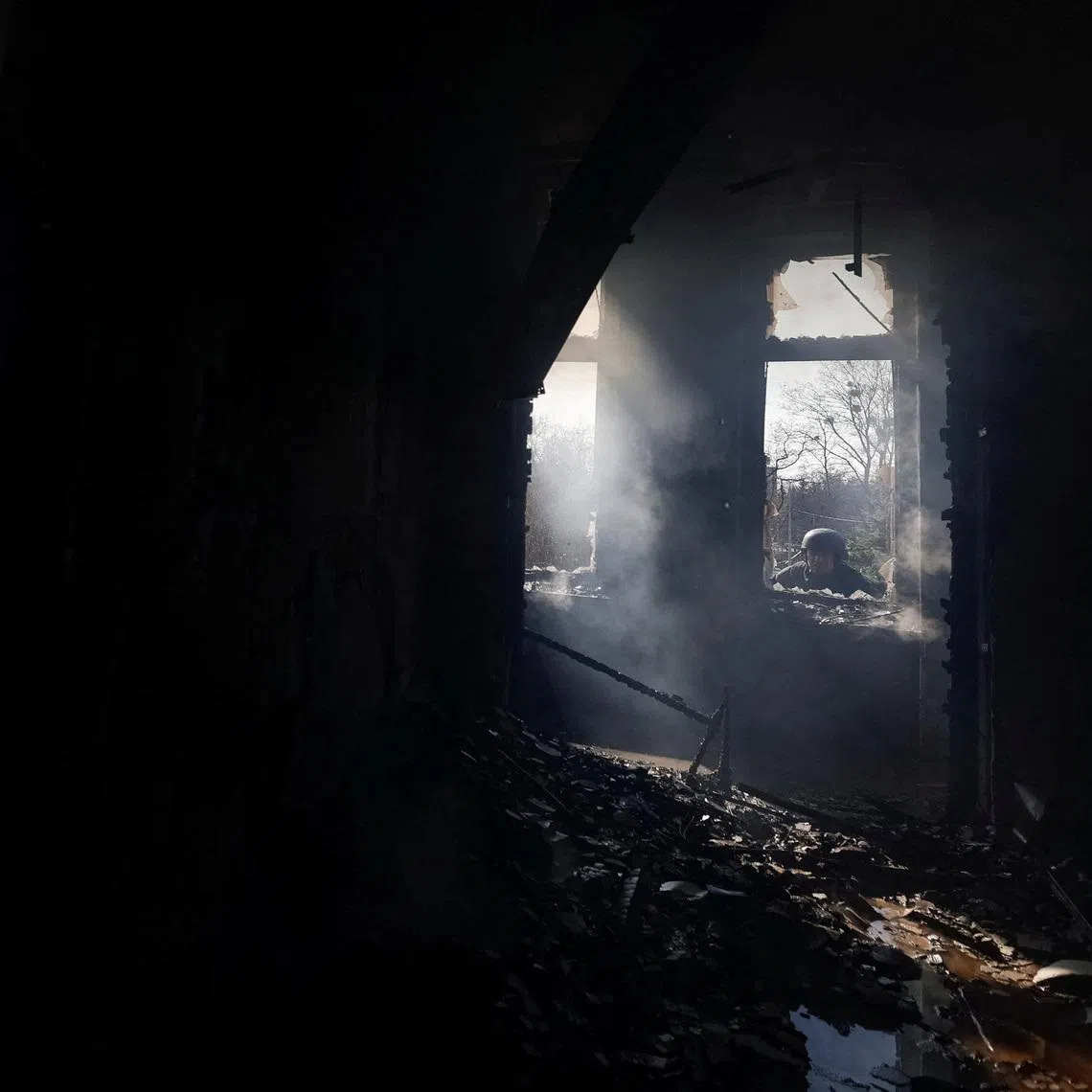 Interior of an apartment building hit by a Russian drone strike, amid Russia’s attack on Ukraine, in Kharkiv, Ukraine, April 2, 2026. REUTERS/Sofiia Gatilova