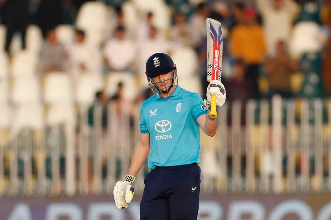 Cricket - Third One Day International - England v Sri Lanka - Rawalpindi Cricket Stadium, Rawalpindi, Pakistan - October 22, 2026 England's Harry Brook celebrates after reaching his double century REUTERS/Akhtar Soomro