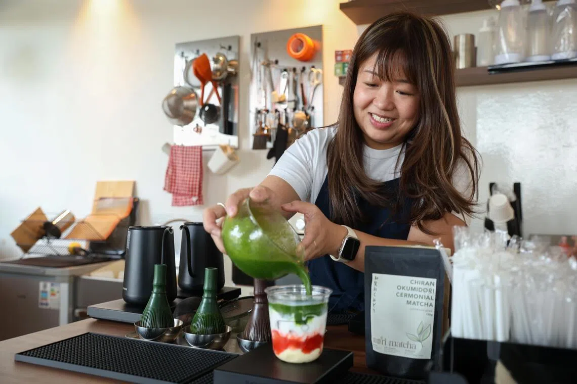 Moof’s co-founder Chiara Ang making matcha strawberry royal milk pudding.